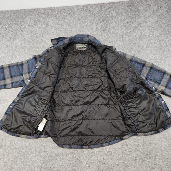 Eddie Bauer Mens L Large Cotton Plaid Flannel Snap Insulated Shacket Jacket - Picture 12 of 16